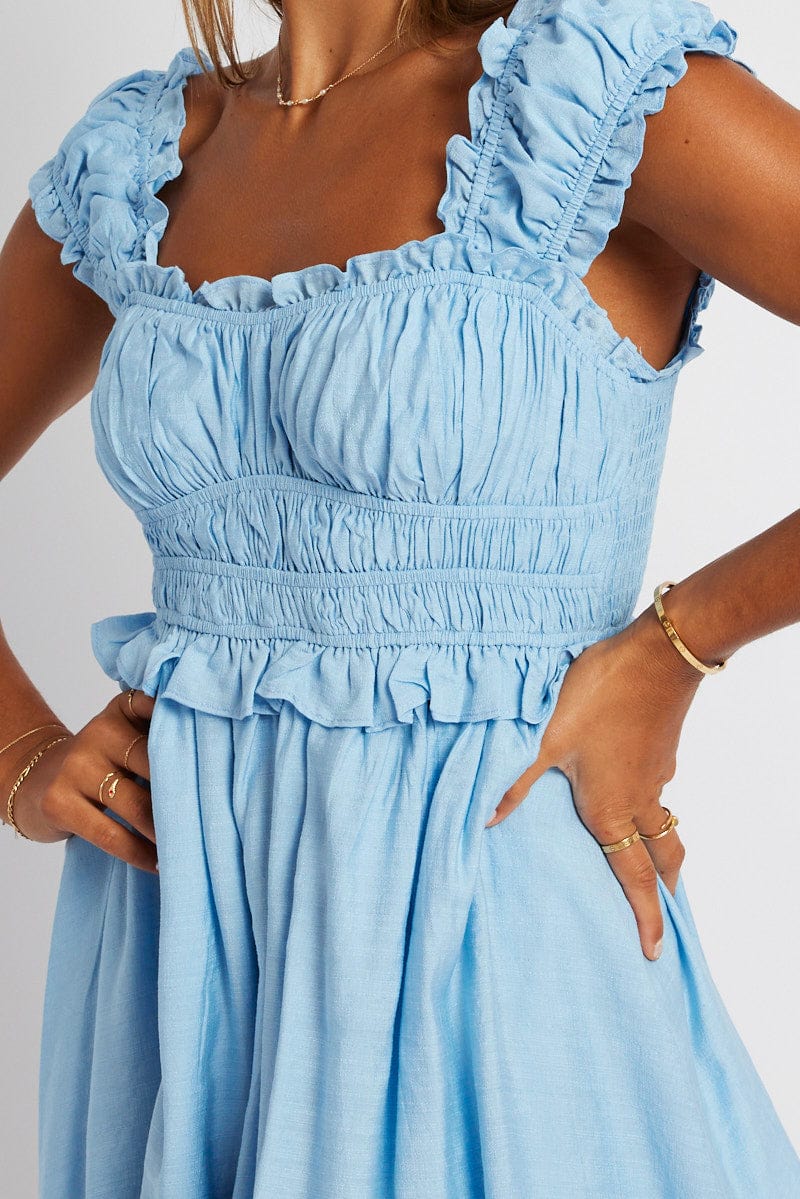 Blue Fit And Flare Dress Sleeveless