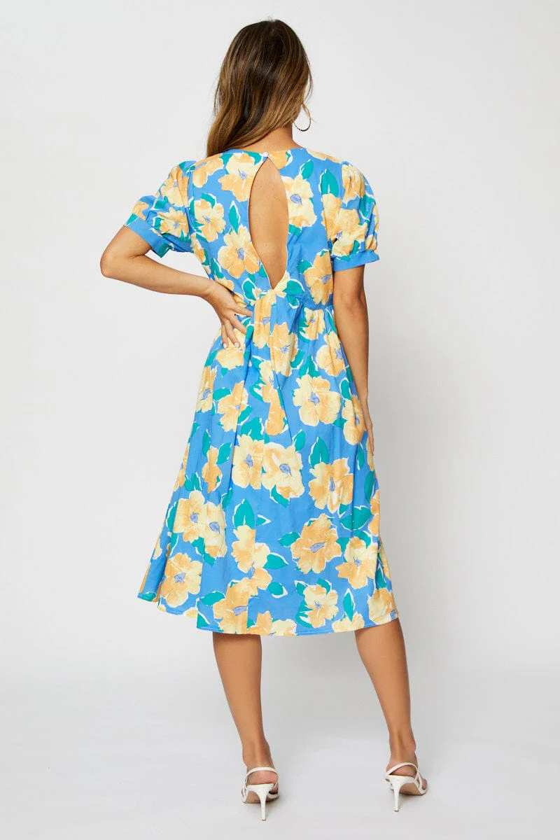 Print Midi Dress Short Sleeve
