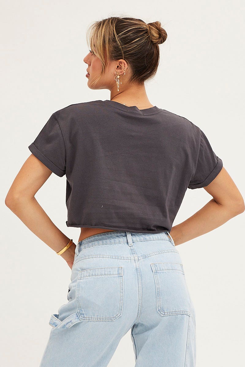 Beige Graphic T Shirt Crop