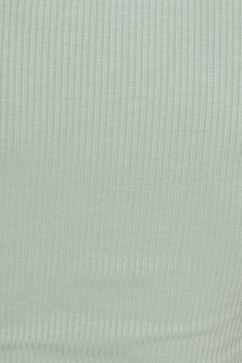 Green Short Sleeve Rib Jersey Split Hem Top