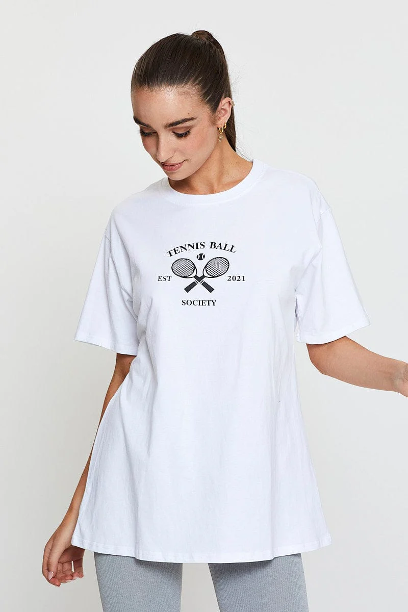 White Graphic T Shirt Short Sleeve Oversized