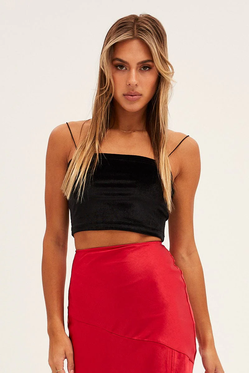Black Velour Singlet Lounge Crop Top