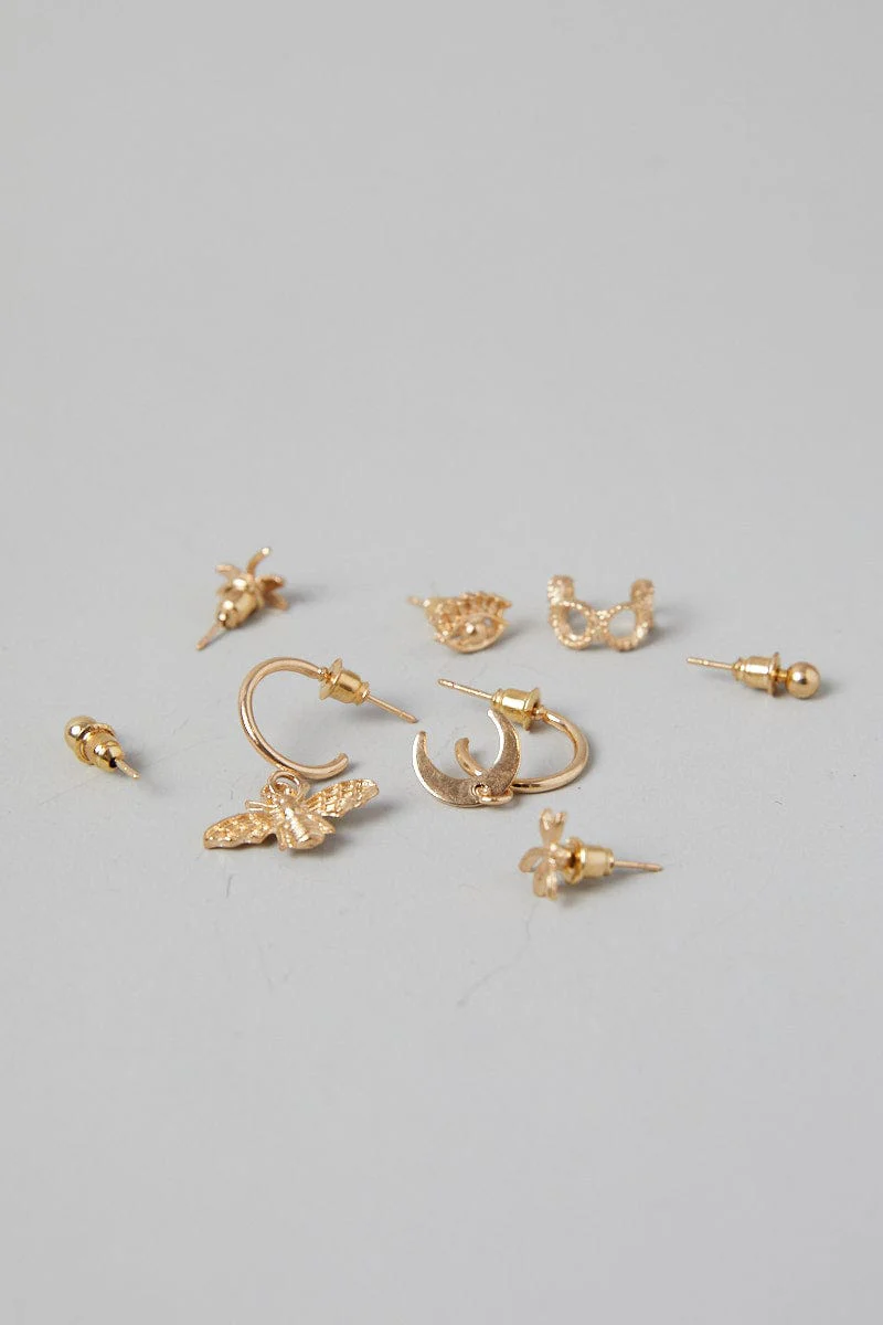 Gold 8 pack Stud Earrings