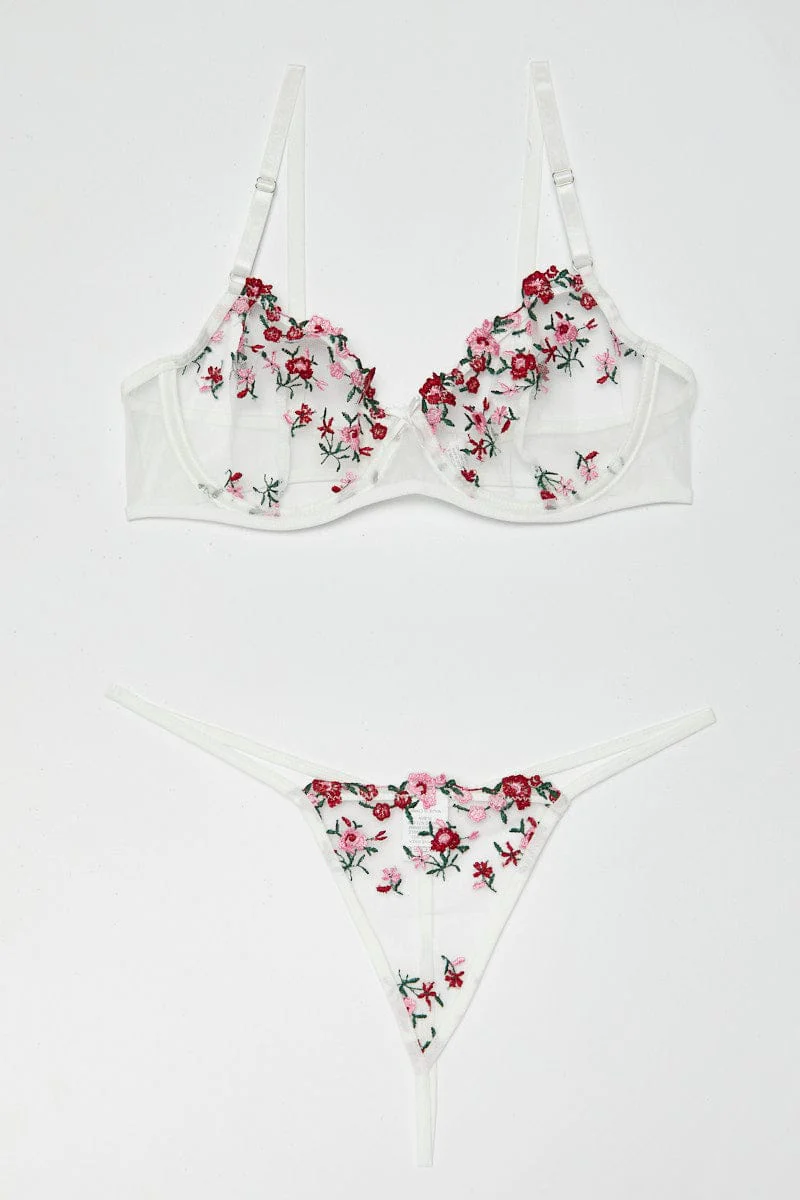 Red Floral Embroidered Lingerie Set