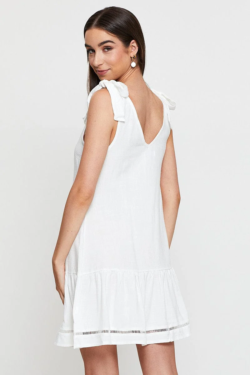 White Mini Dress V Neck
