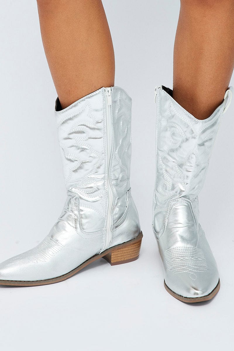 Silver Festival Western Metallic Cowboy Boot