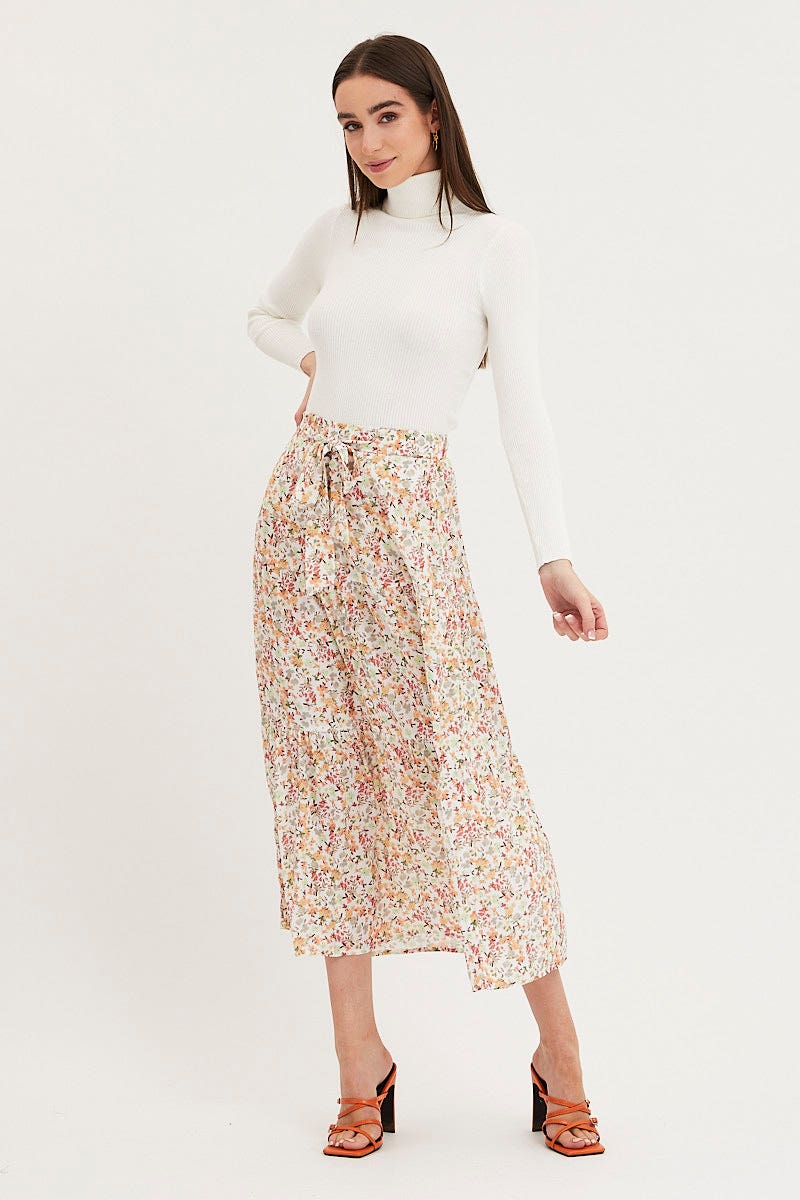 Print Maxi Skirt High Rise Tiered