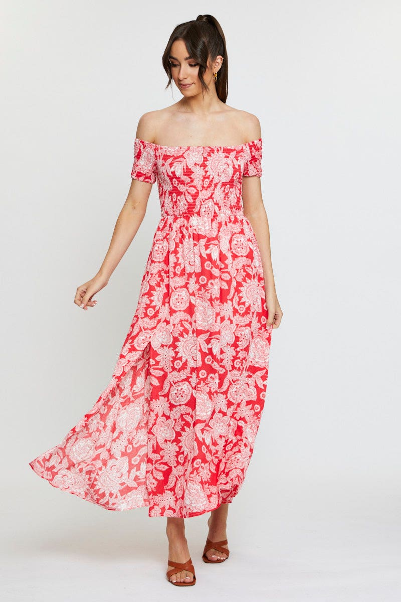 Print Maxi Dress Off Shoulder Evening
