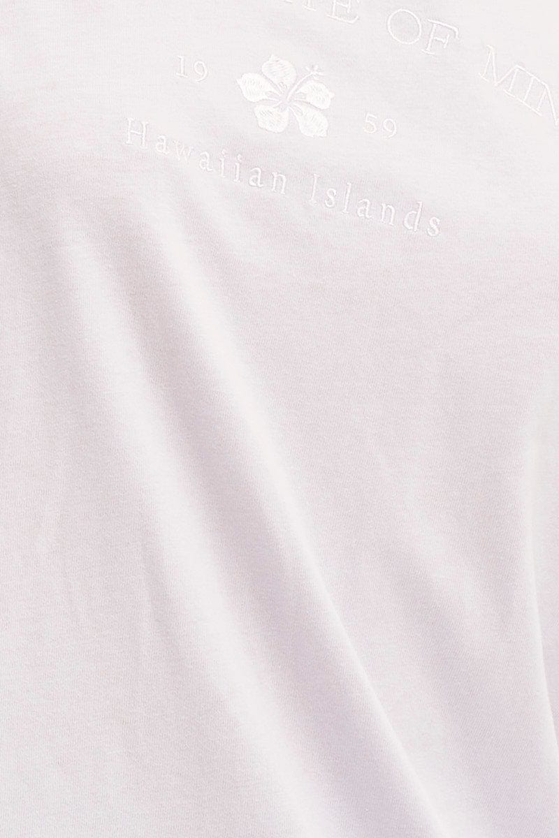 Purple Embroidered Crew Neck Oversized Tee