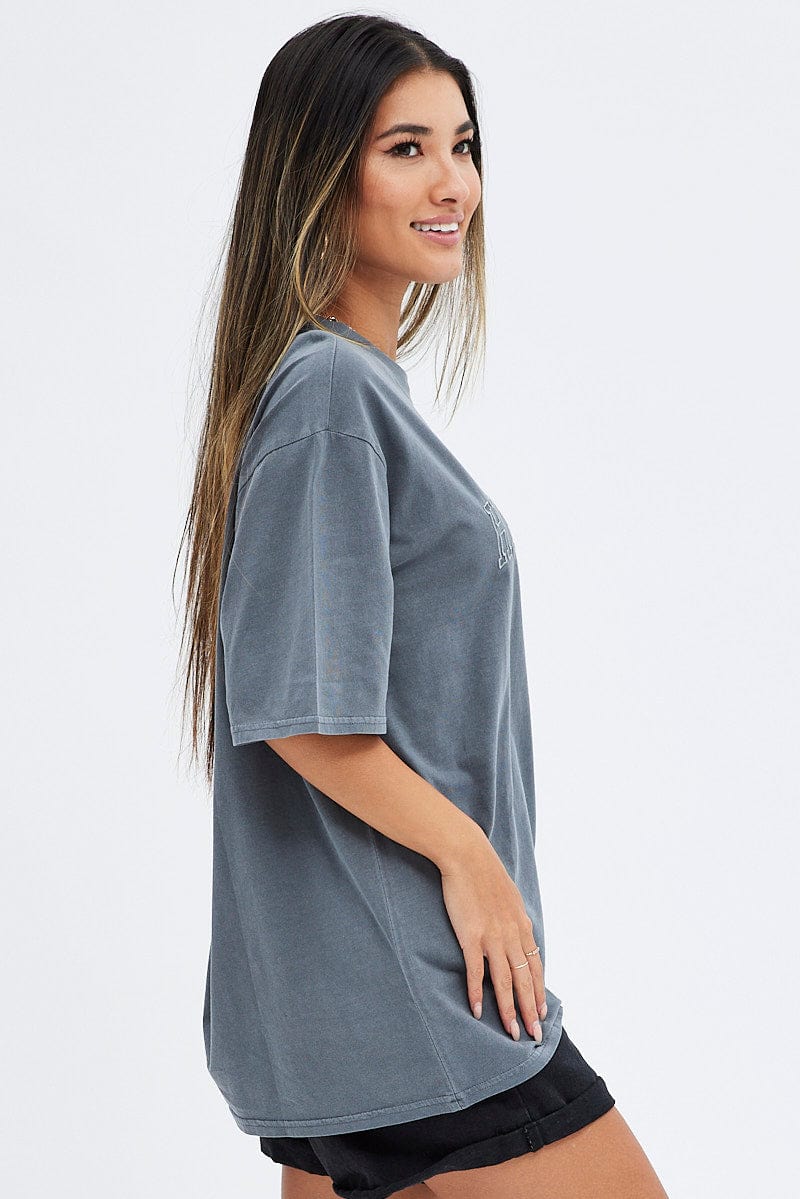 Grey Graphic Tee Short Sleeve Round Neck Print