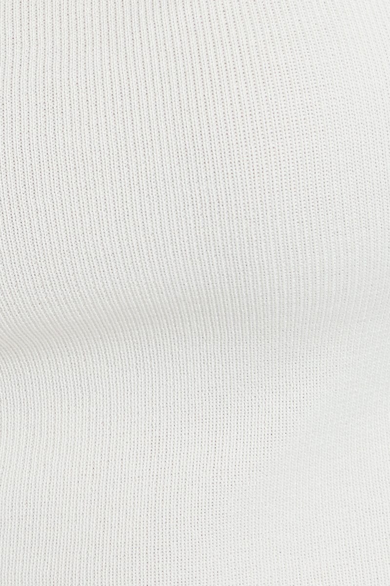 White Notched Neck Cap Sleeve Knit Top