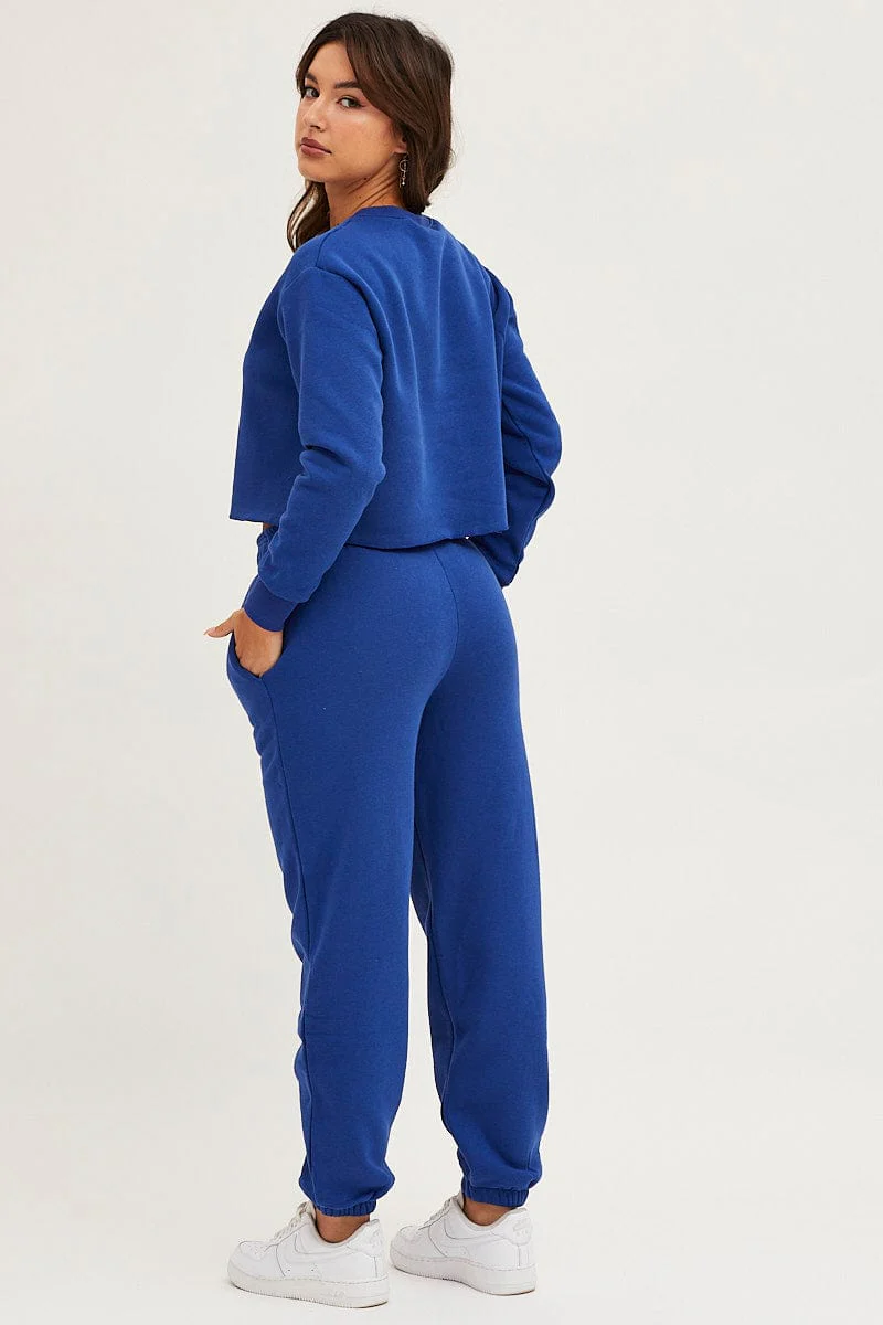 Blue Track Pants High Rise
