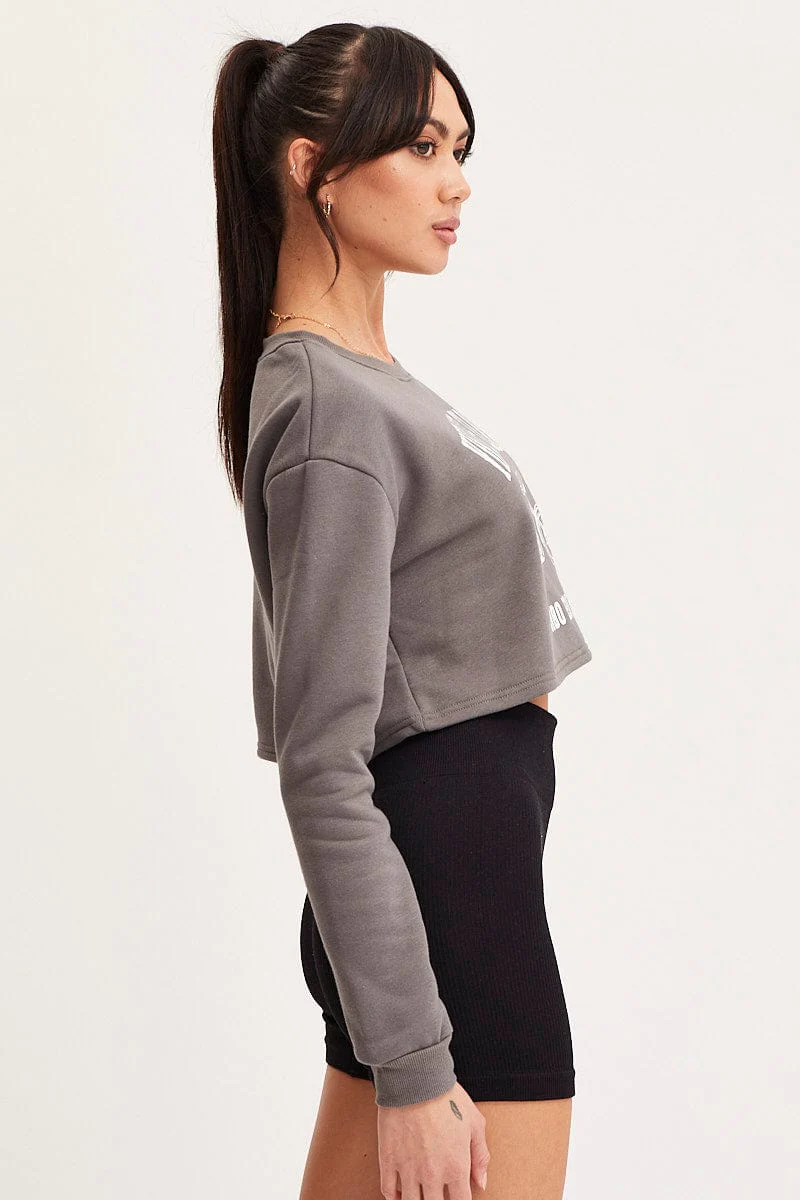 Grey Graphic Sweater Long Sleeve