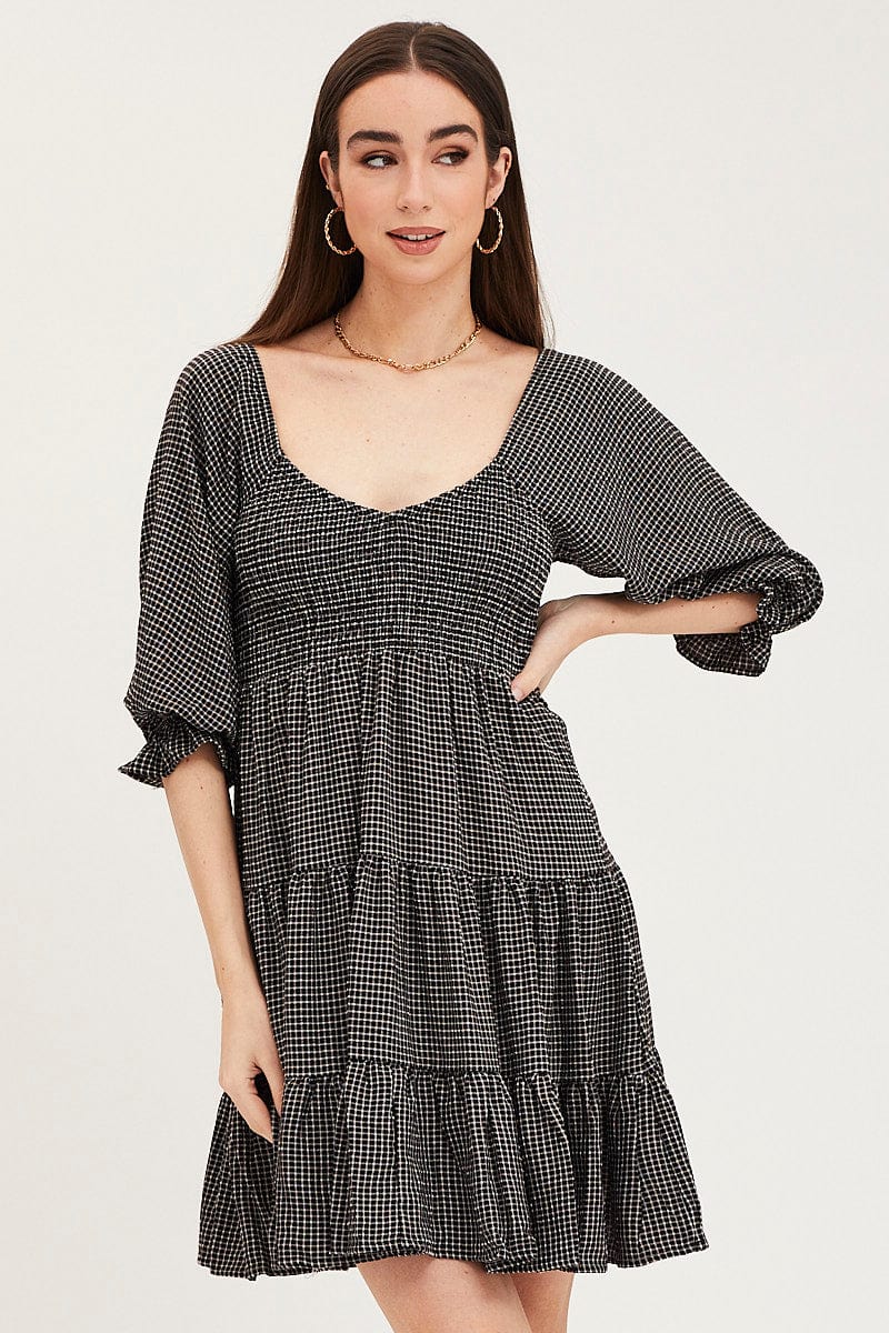 Check Mini Dress Short Sleeve