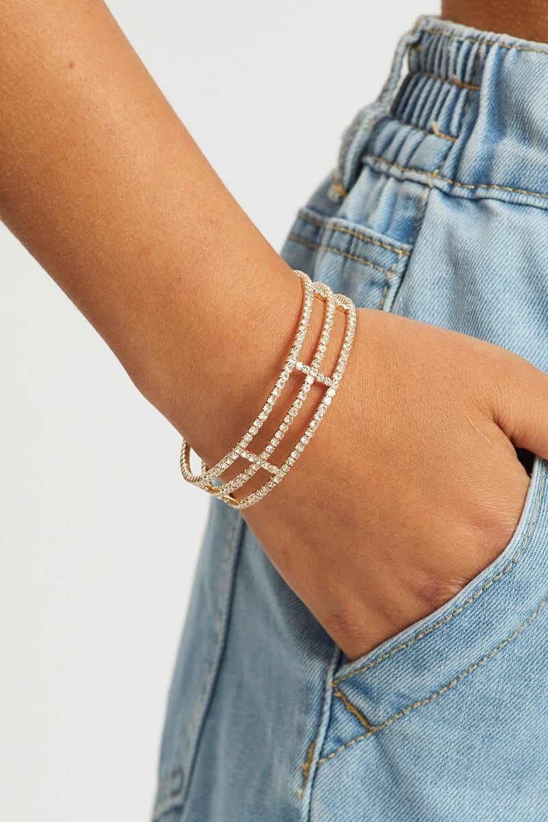 Metallic Diamante Cut Out Cuff Bracelet