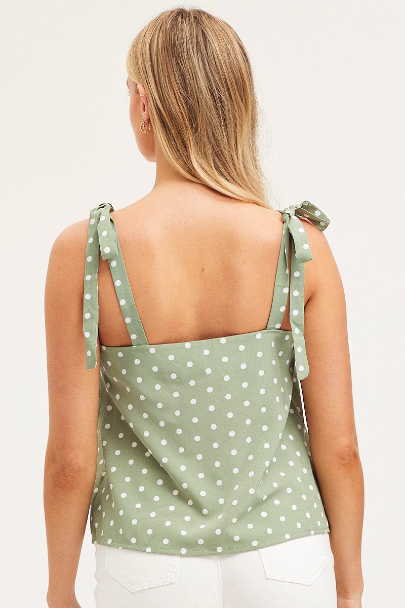 Polka Dot Tie Shoulder Top Sleeveless