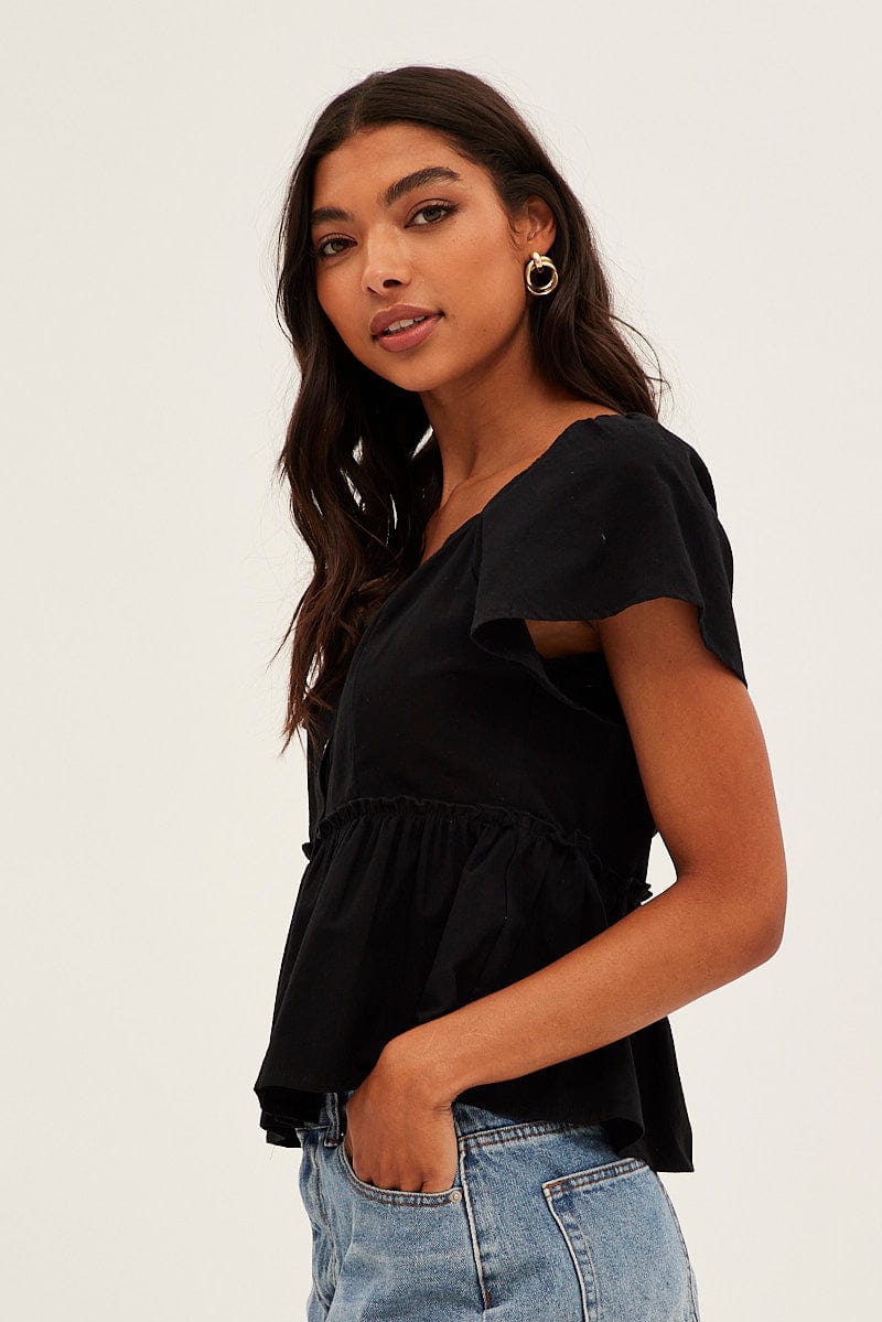 Black Bell Sleeve Peplum Top