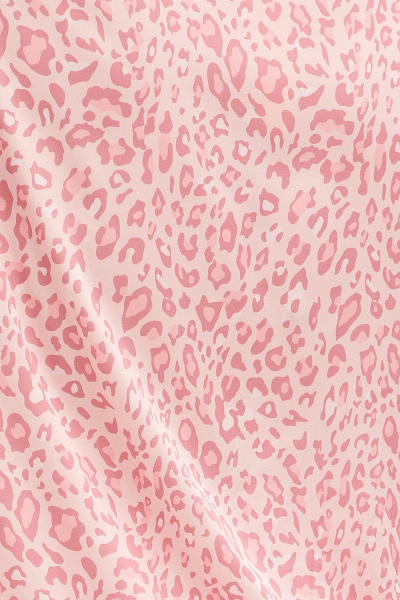 Pink Animal Print Pyjamas Set Short Sleeve Collared Shorts Satin