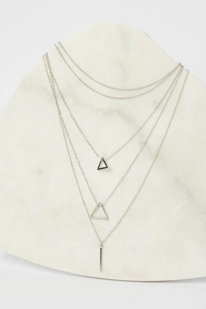 Metallic Geometric Layered Necklace Set