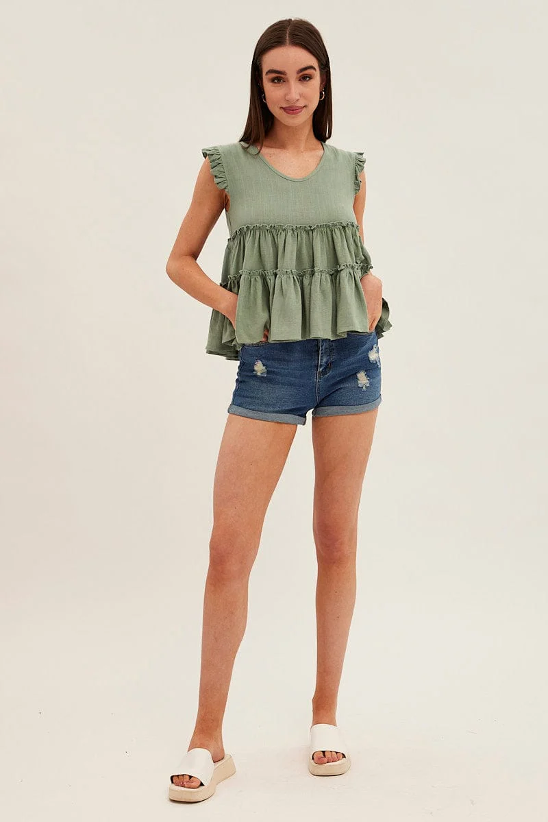 Green Ruffle Tiered Top