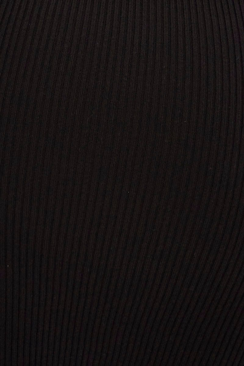 Black Mini Dress Sleeveless V Neck Knit Contrast Bind