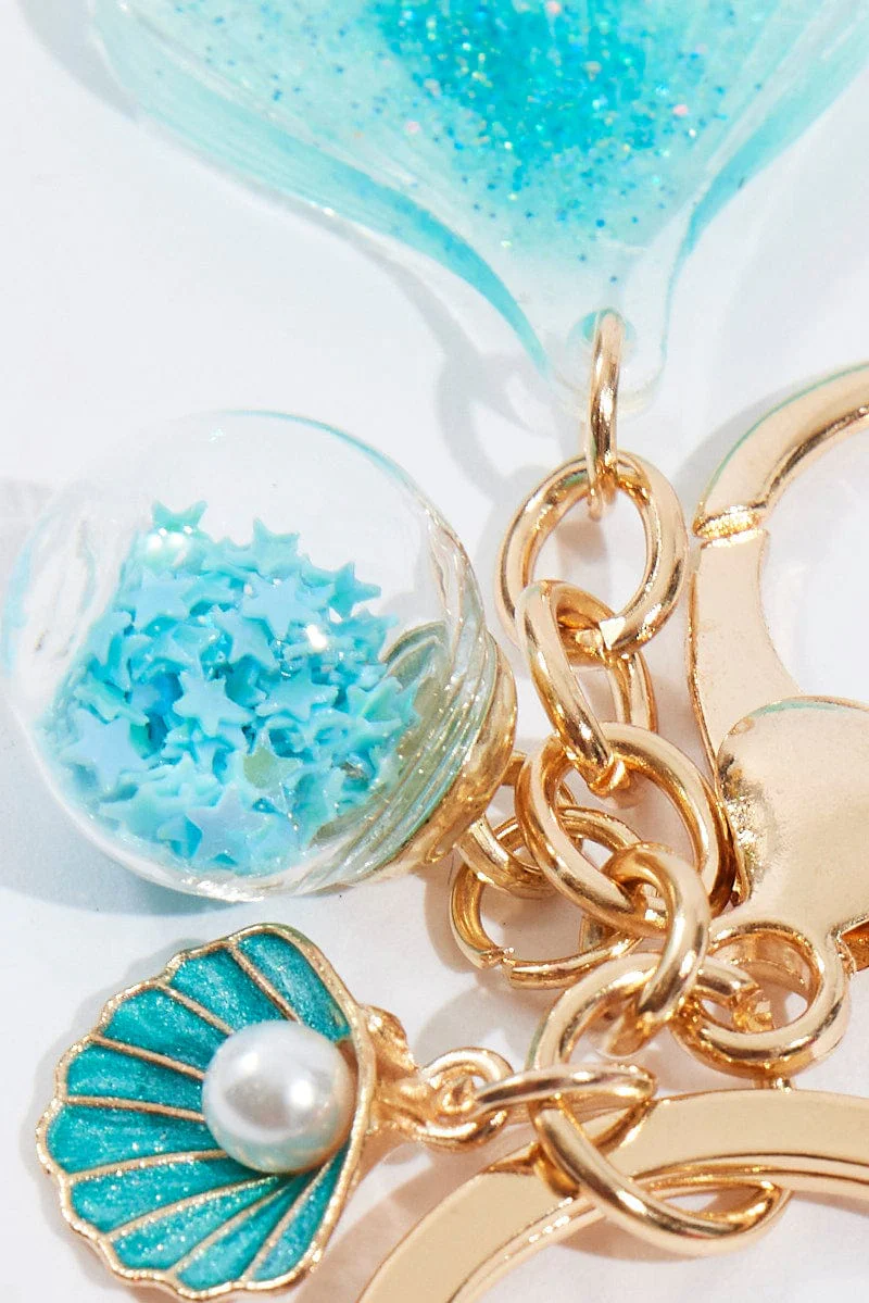 Blue Fish Tail and Shell Keyring