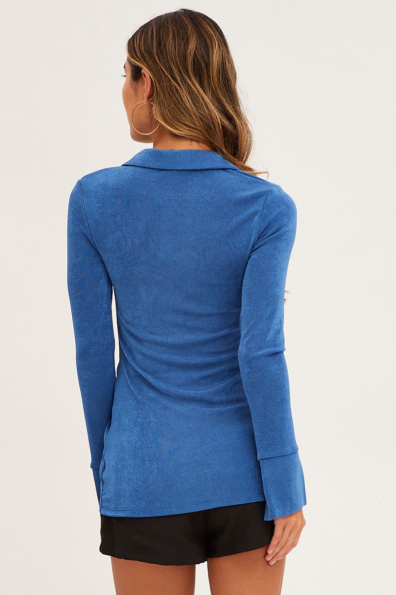 Blue Slinky Jersey Long Sleeve Top