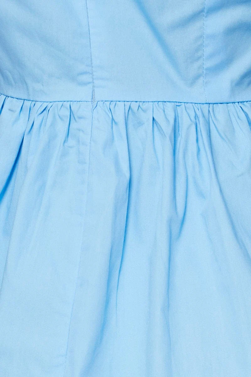 Blue Mini Dress Short Sleeve Round Neck