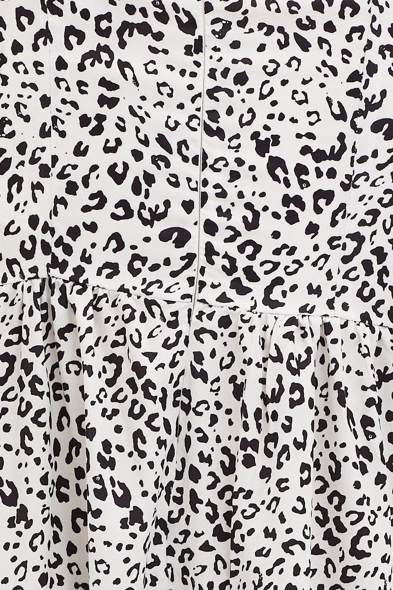 Geo Print Fit And Flare Dress Long Sleeve Square Neck