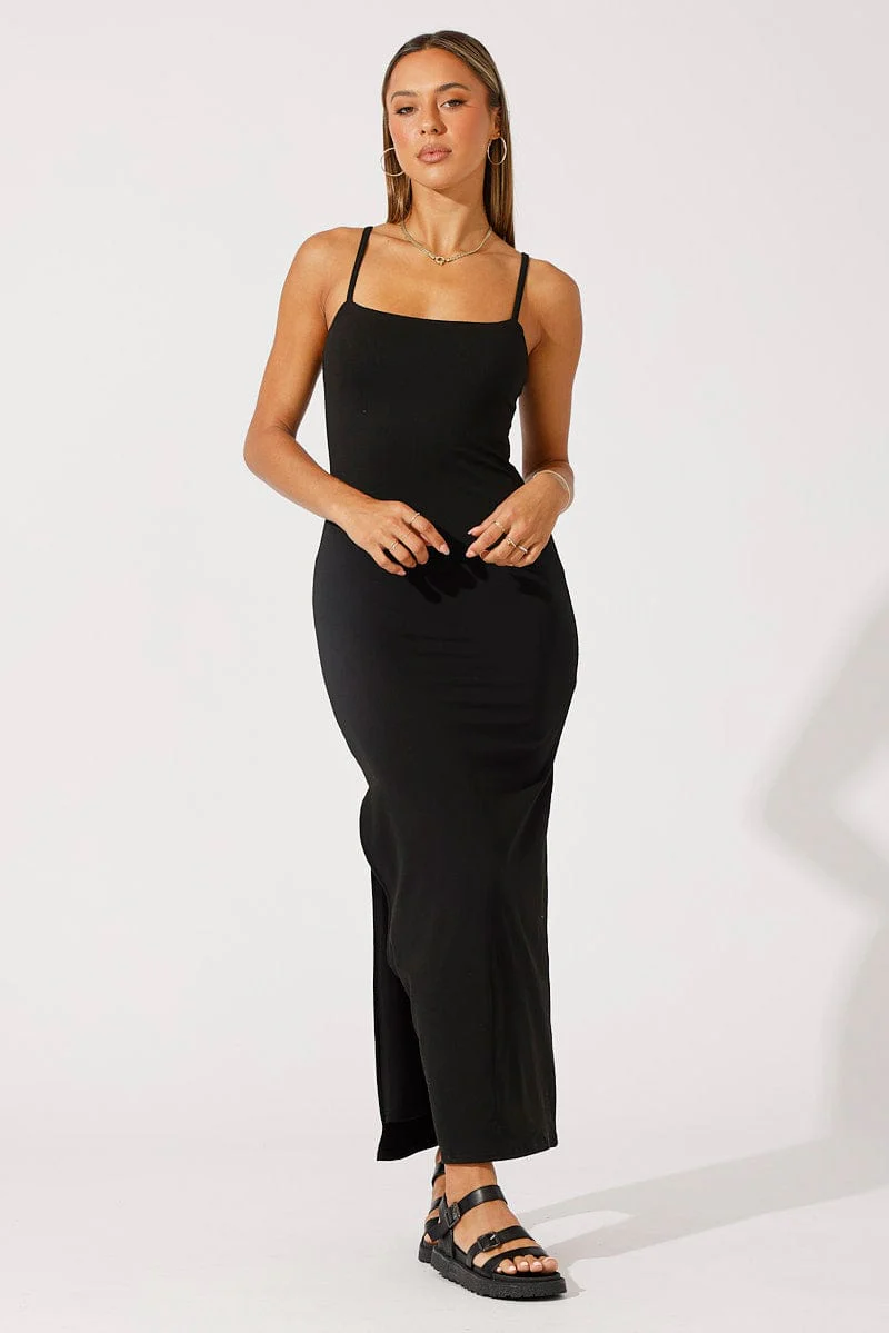 Black Supersoft Slim Fit Maxi Dress