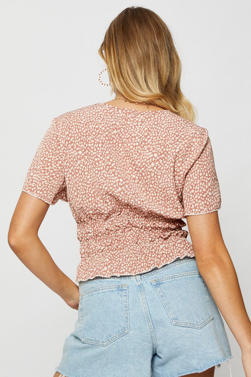 Geo Print Crop T Shirt Short Sleeve