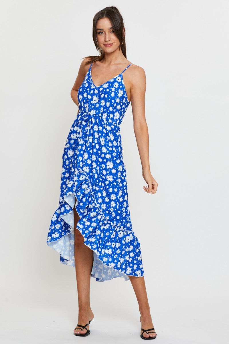 Print Midi Dress Sleeveless V Neck