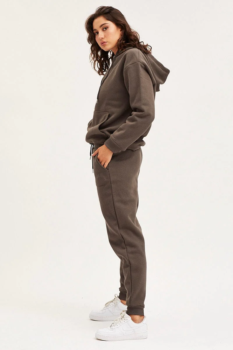 Grey Track Pants High Rise Unisex