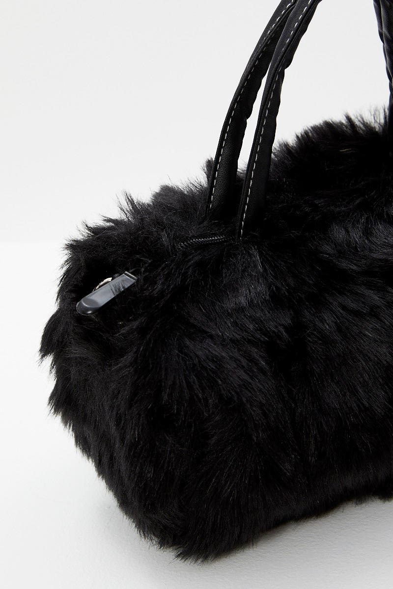 Black Faux Fur Hand Bag