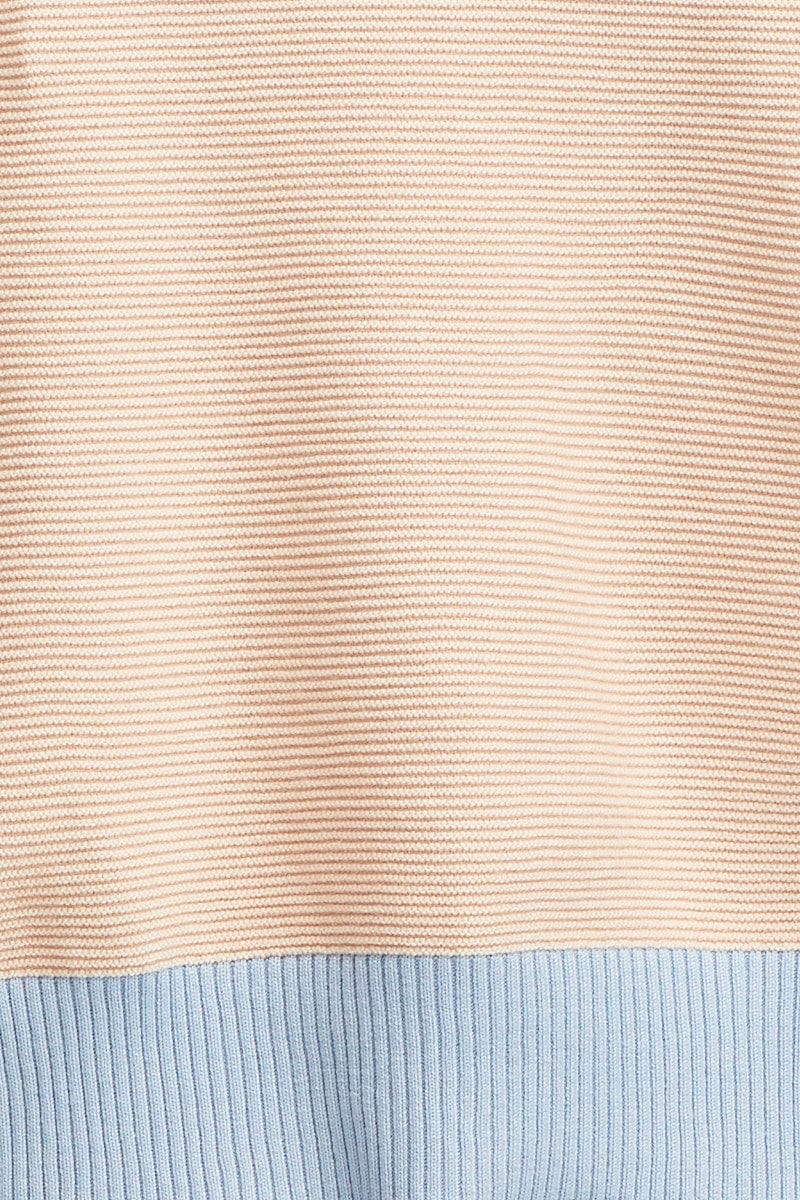 Beige Knit Top Long Sleeve Collared