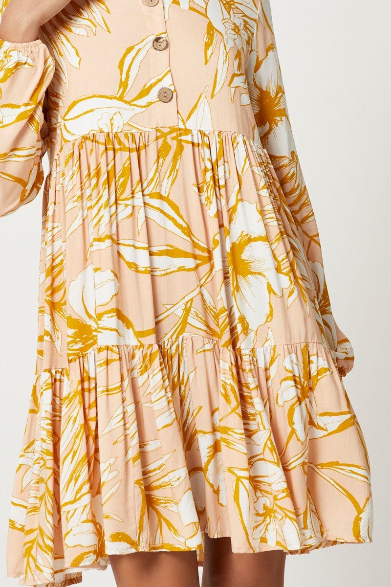 Print Button Front Dress