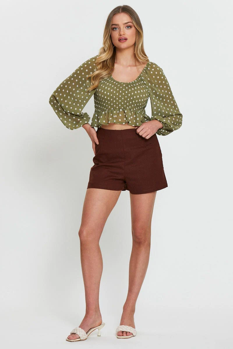 Polka Dot Crop Top Long Sleeve