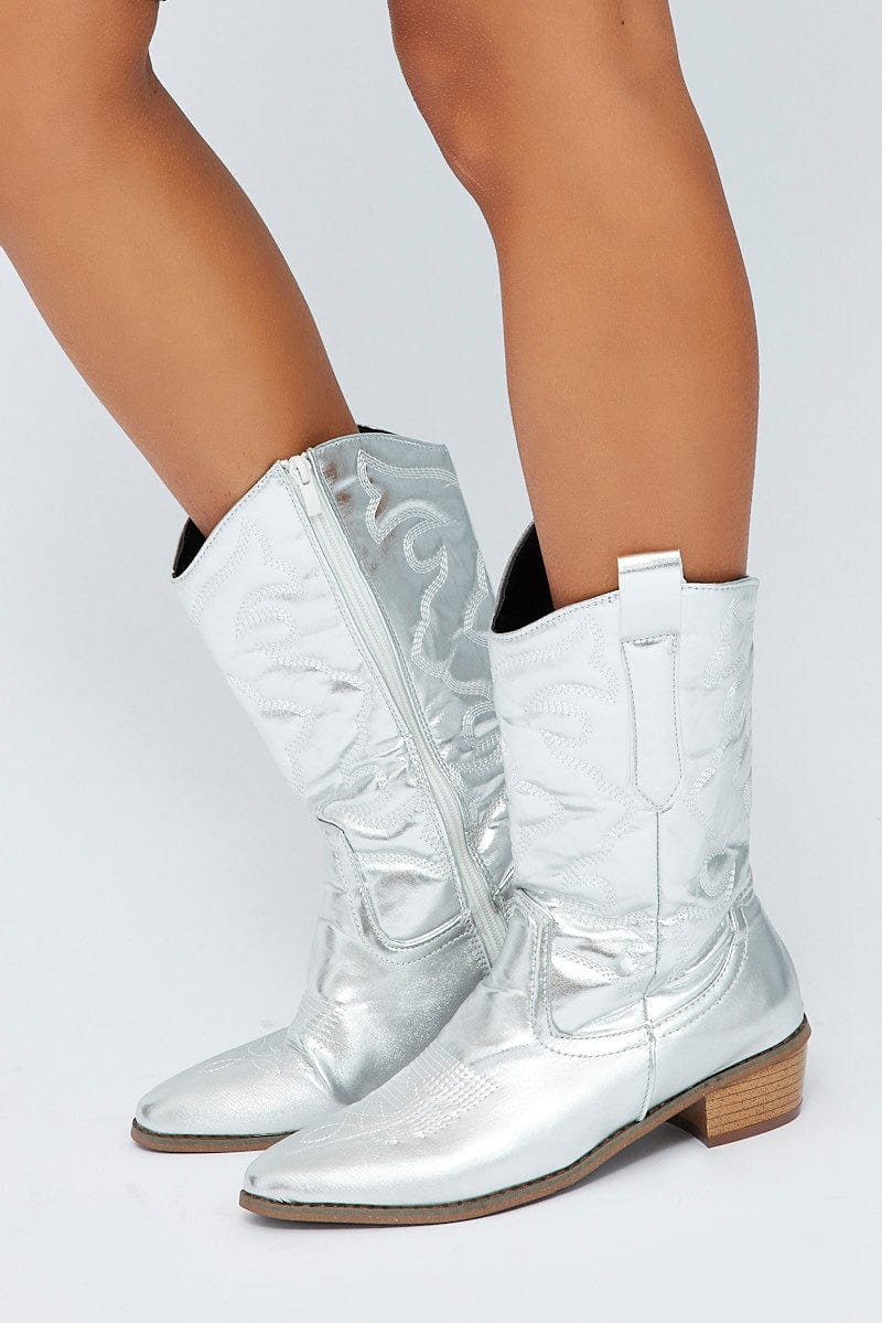 Silver Festival Western Metallic Cowboy Boot
