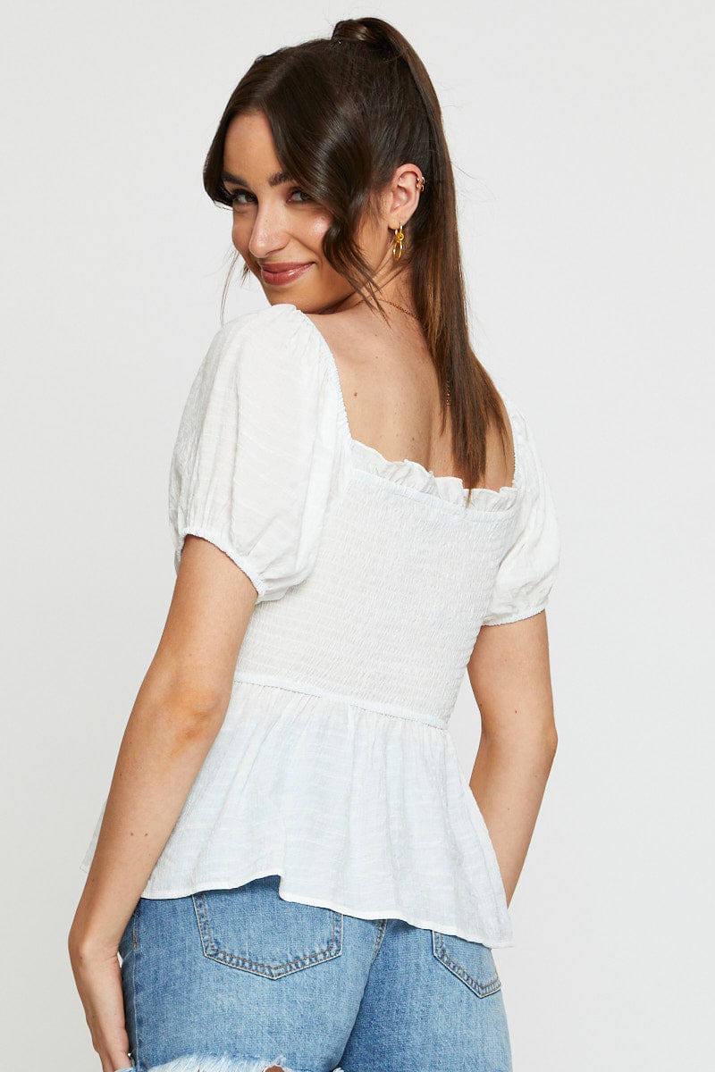 White Peplum Top Short Sleeve