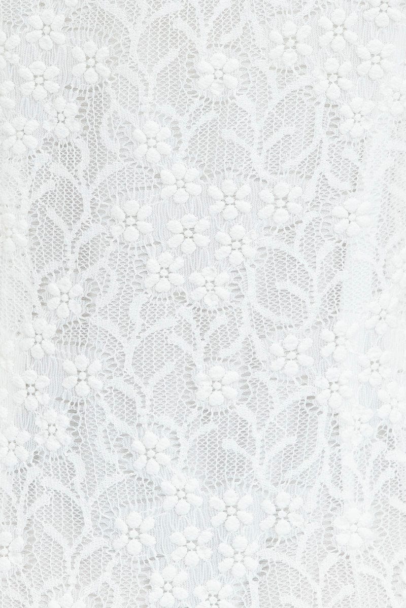 White Maxi Dress Sleeveless Scoop Neck Flare Hem Lace