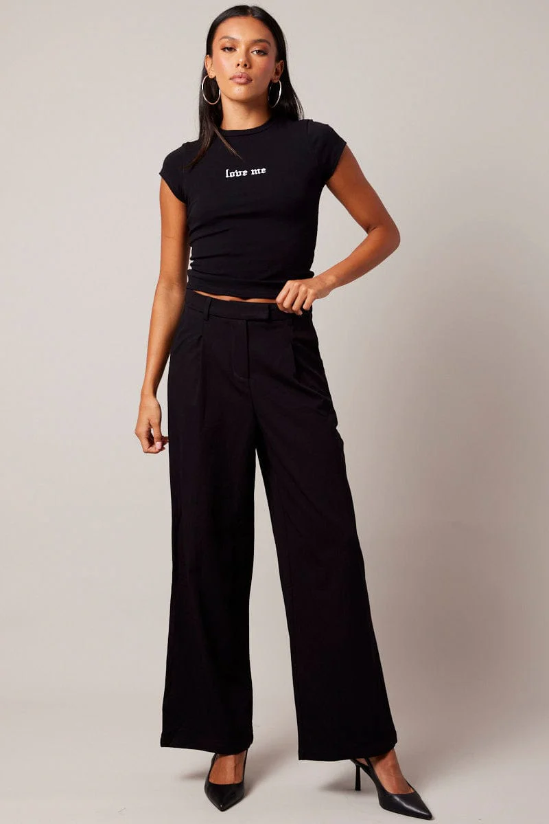 Black Wide Leg Pants High Rise
