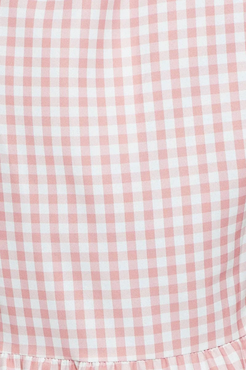 Check Mini Dress V Neck