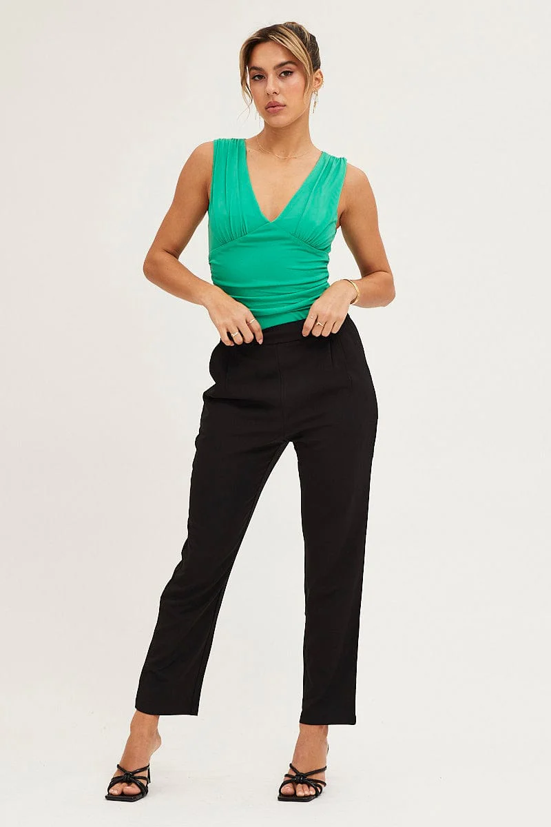 Black Cropped Pants High Waist Workwear