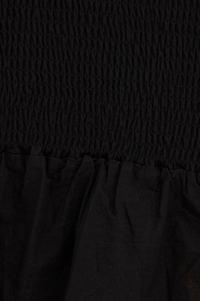 Black Shirred Midi Dress