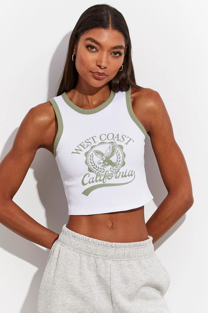 White Graphic Crop Top