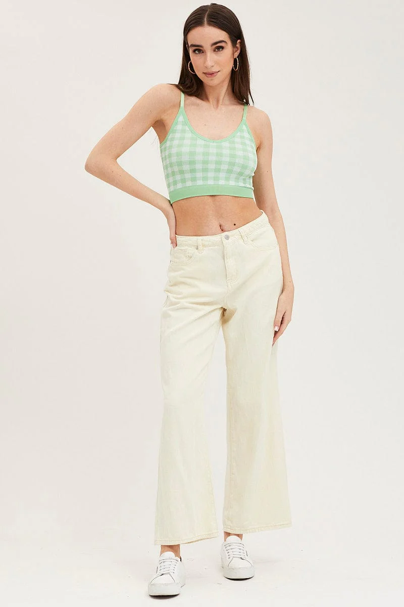 Green Check Singlet Crop Top Seamless