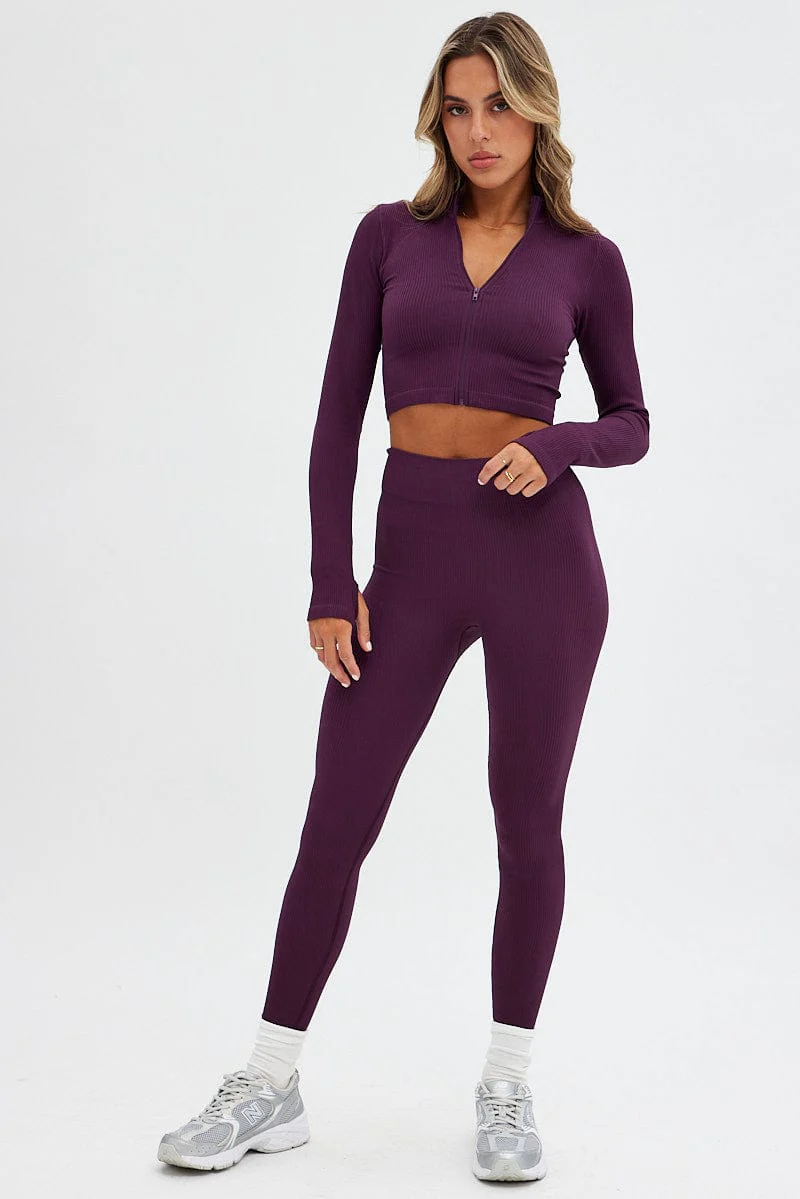 Purple Zip up Top Seamless Activewear
