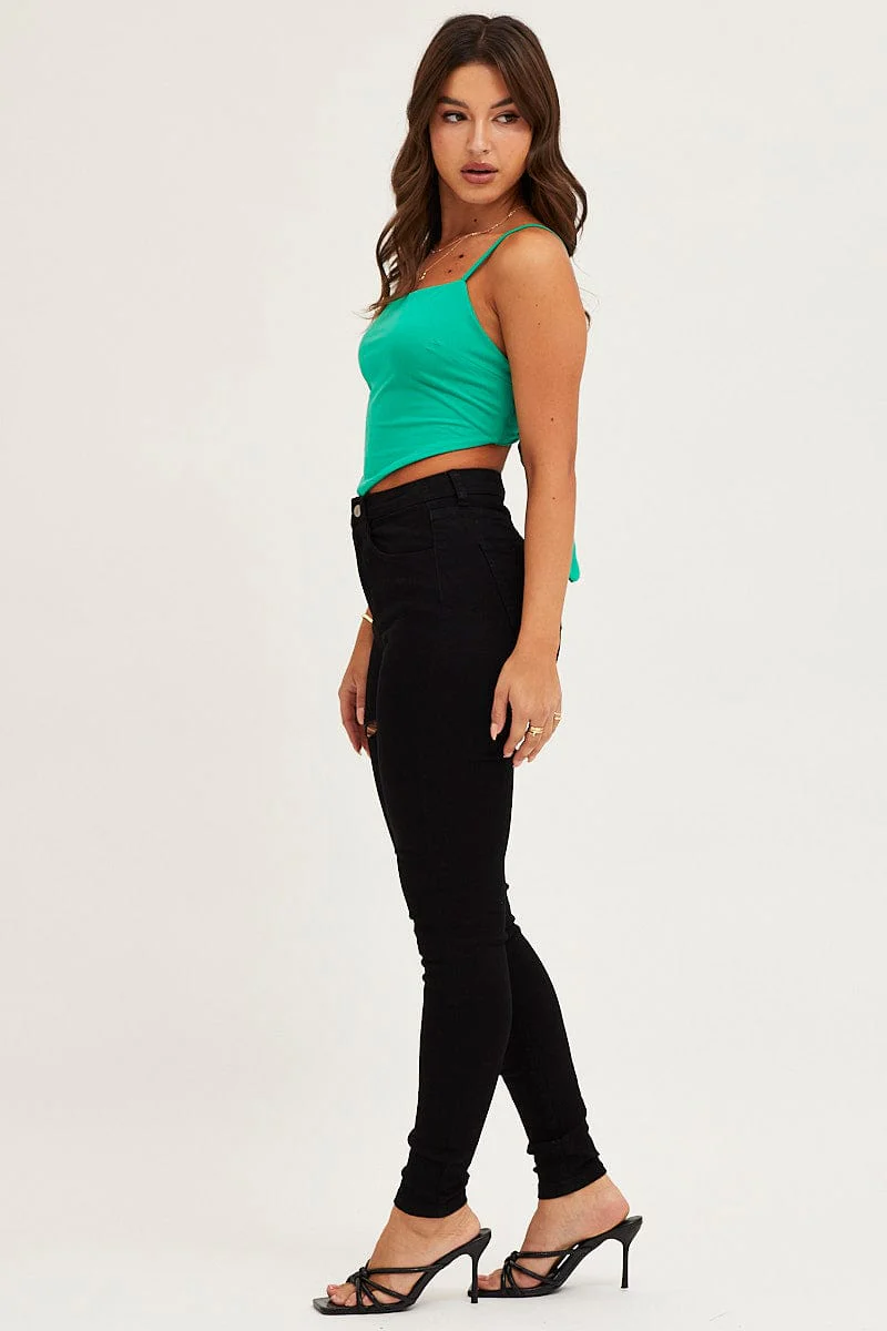 Black Denim Jeans High Rise Skinny