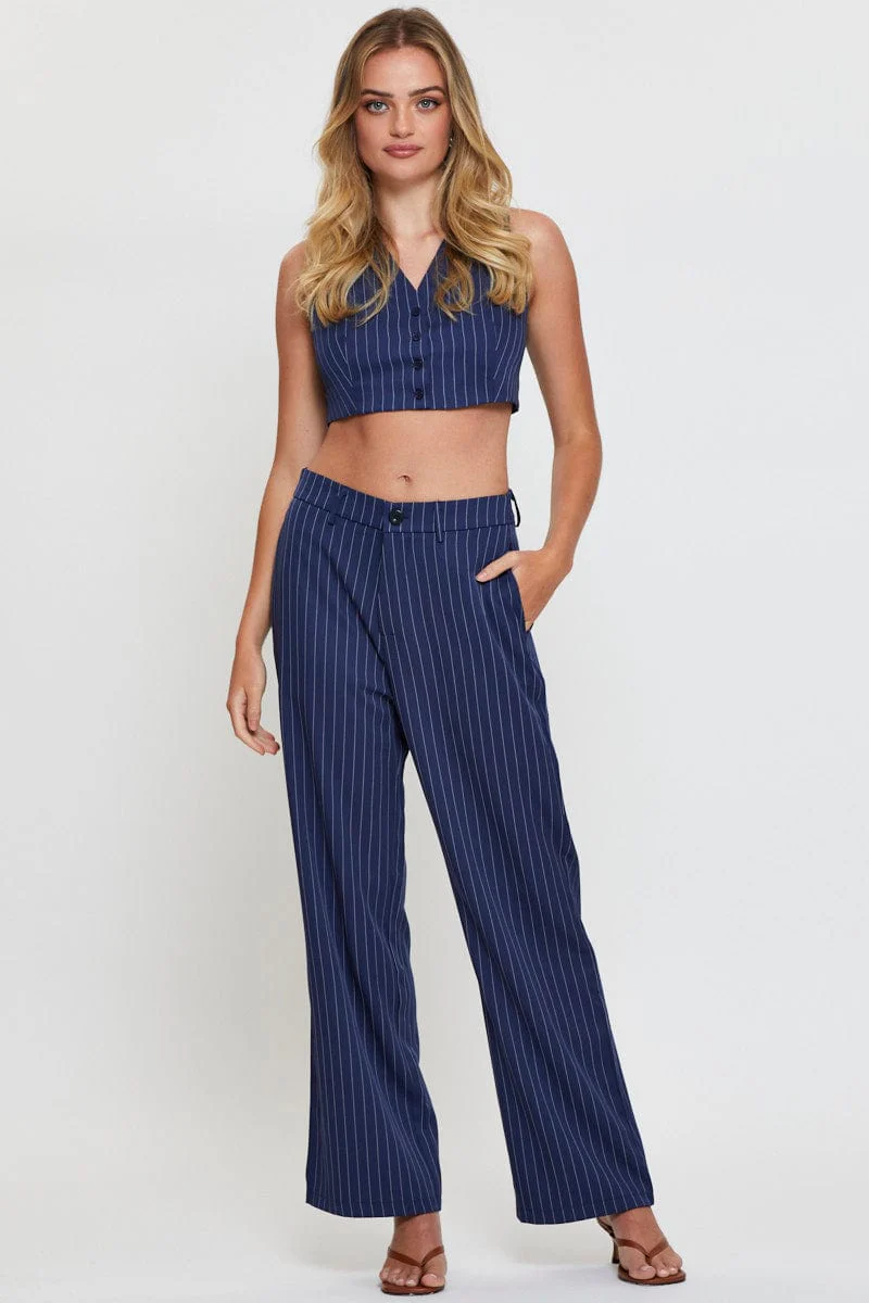 Stripe Crop Shirts Sleeveless V-Neck