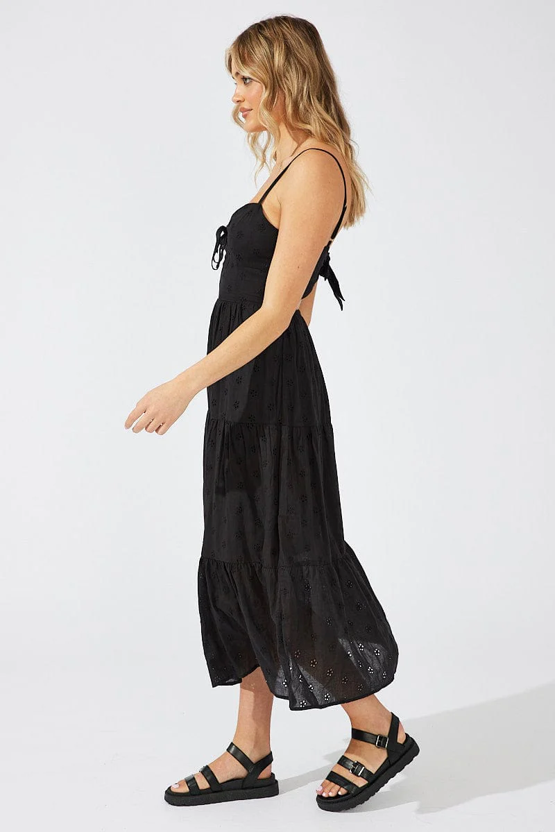 Black Midi Dress Sleeveless Eyelet